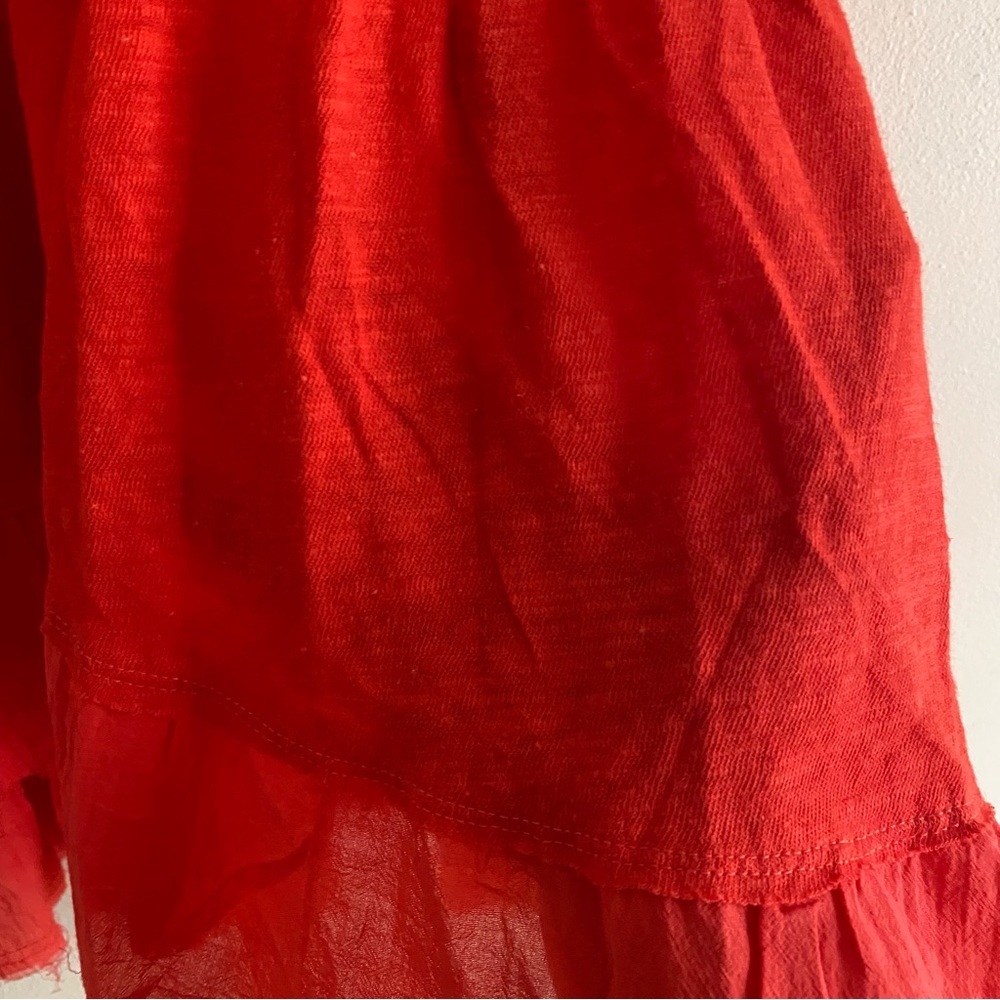Free People Out and About Tank Woman Small Orange Ruffle Raw Hem Linen BOHO - Picture 7 of 15